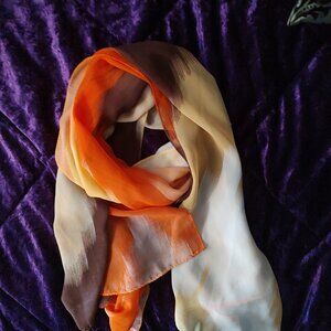 Thanksgiving scarf Brown Orange yellow long 60" gauze scarf autumn harvest color